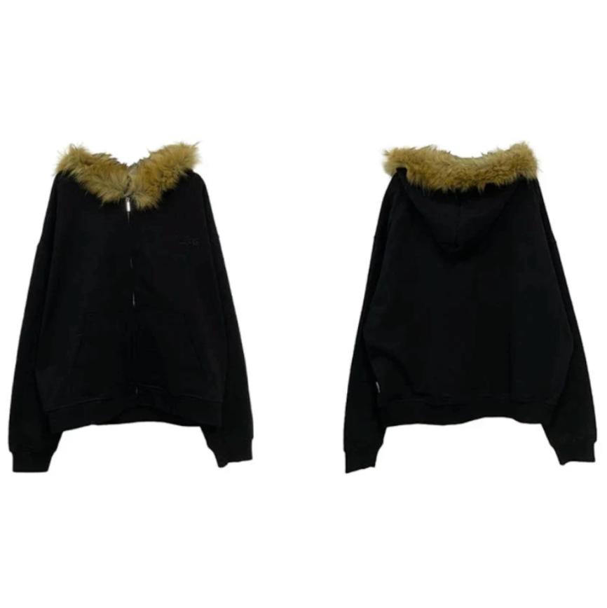 【GR31】Oversize Fur Neck Zipper Hoodie