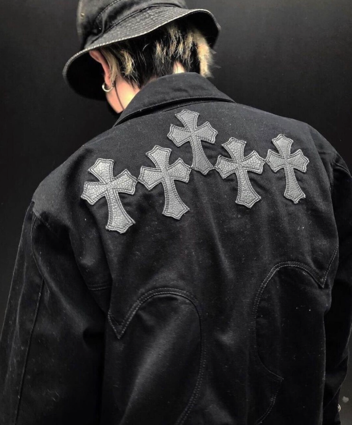 【GR57】Oversized Leather Cross Denim Jacket