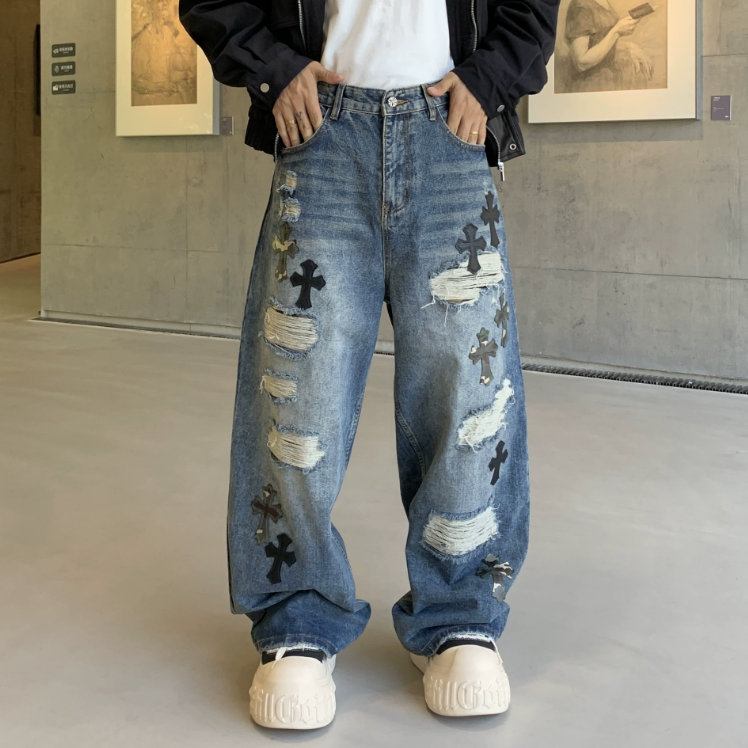 【GR73】Damaged Cross Buggy Denim Blue