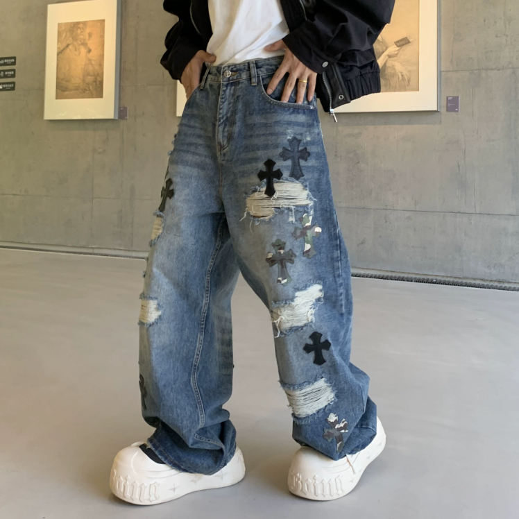 【GR73】Damaged Cross Buggy Denim Blue