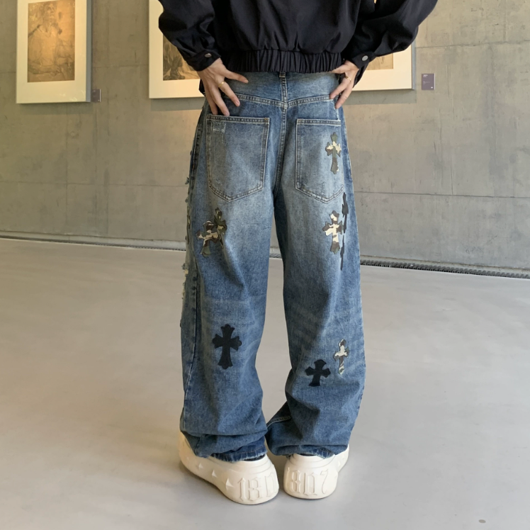 【GR73】Damaged Cross Buggy Denim Blue