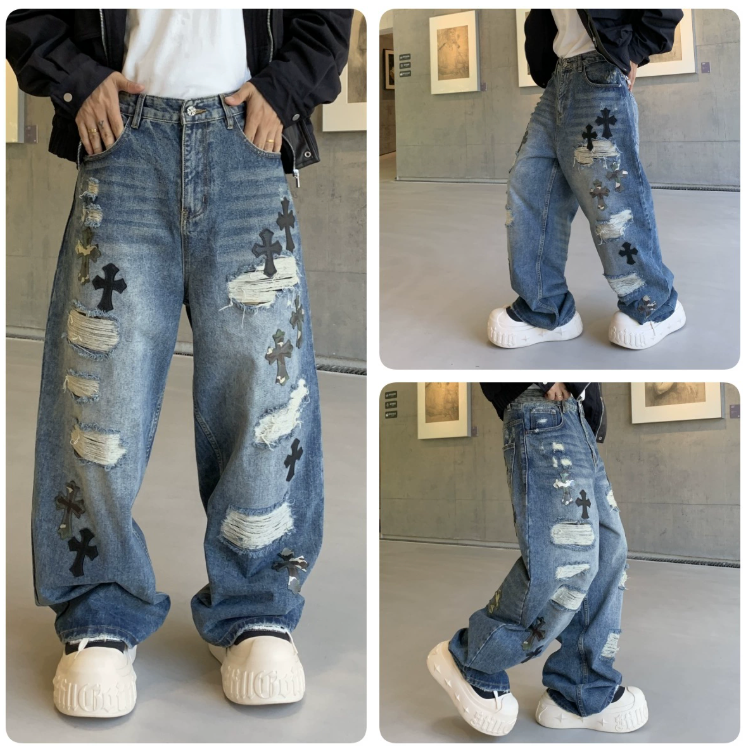 【GR73】Damaged Cross Buggy Denim Blue