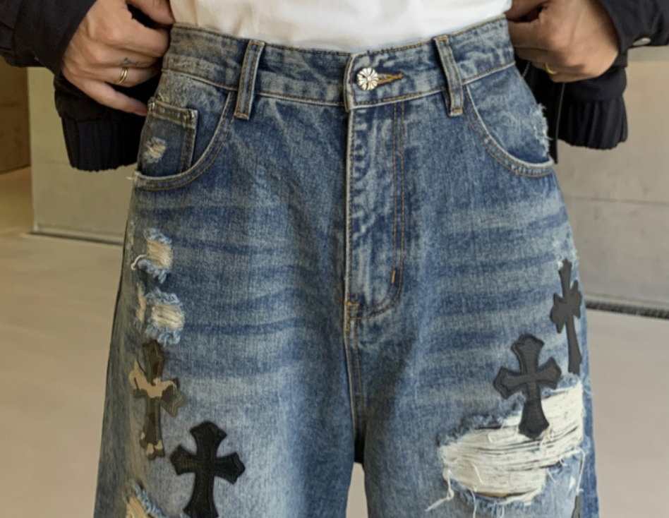 【GR73】Damaged Cross Buggy Denim Blue
