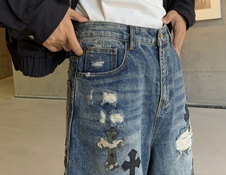 【GR73】Damaged Cross Buggy Denim Blue