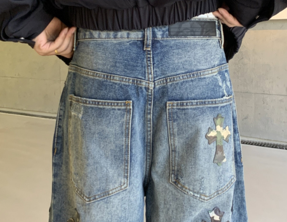【GR73】Damaged Cross Buggy Denim Blue