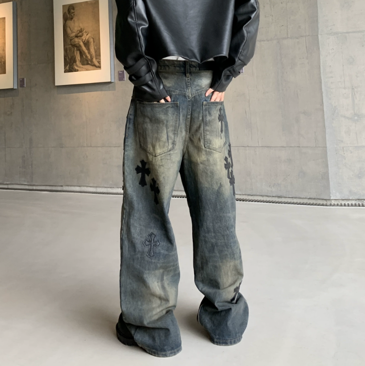 【GR74】Damaged Cross Buggy Denim Grey