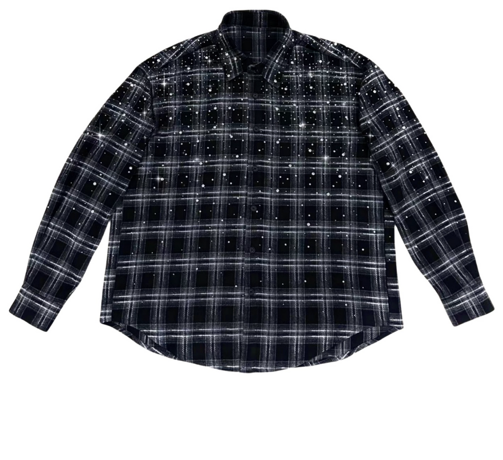 【GR75】Rhinestone Gem Check Shirts