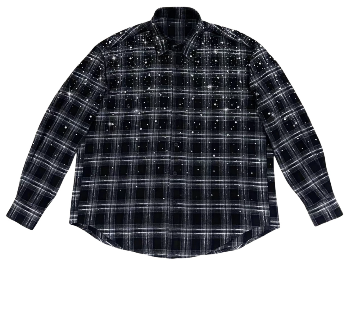 【GR75】Rhinestone Gem Check Shirts