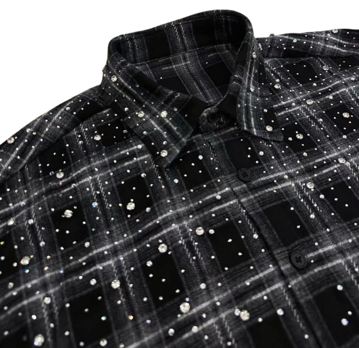 【GR75】Rhinestone Gem Check Shirts