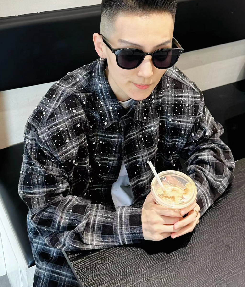 【GR75】Rhinestone Gem Check Shirts