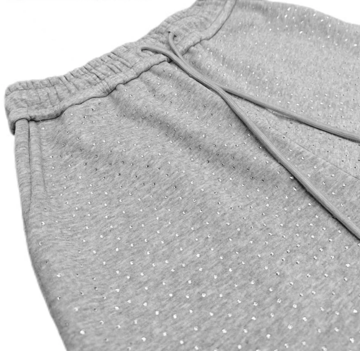 【GR76】Rhinestone Gem Sweat Pants Grey
