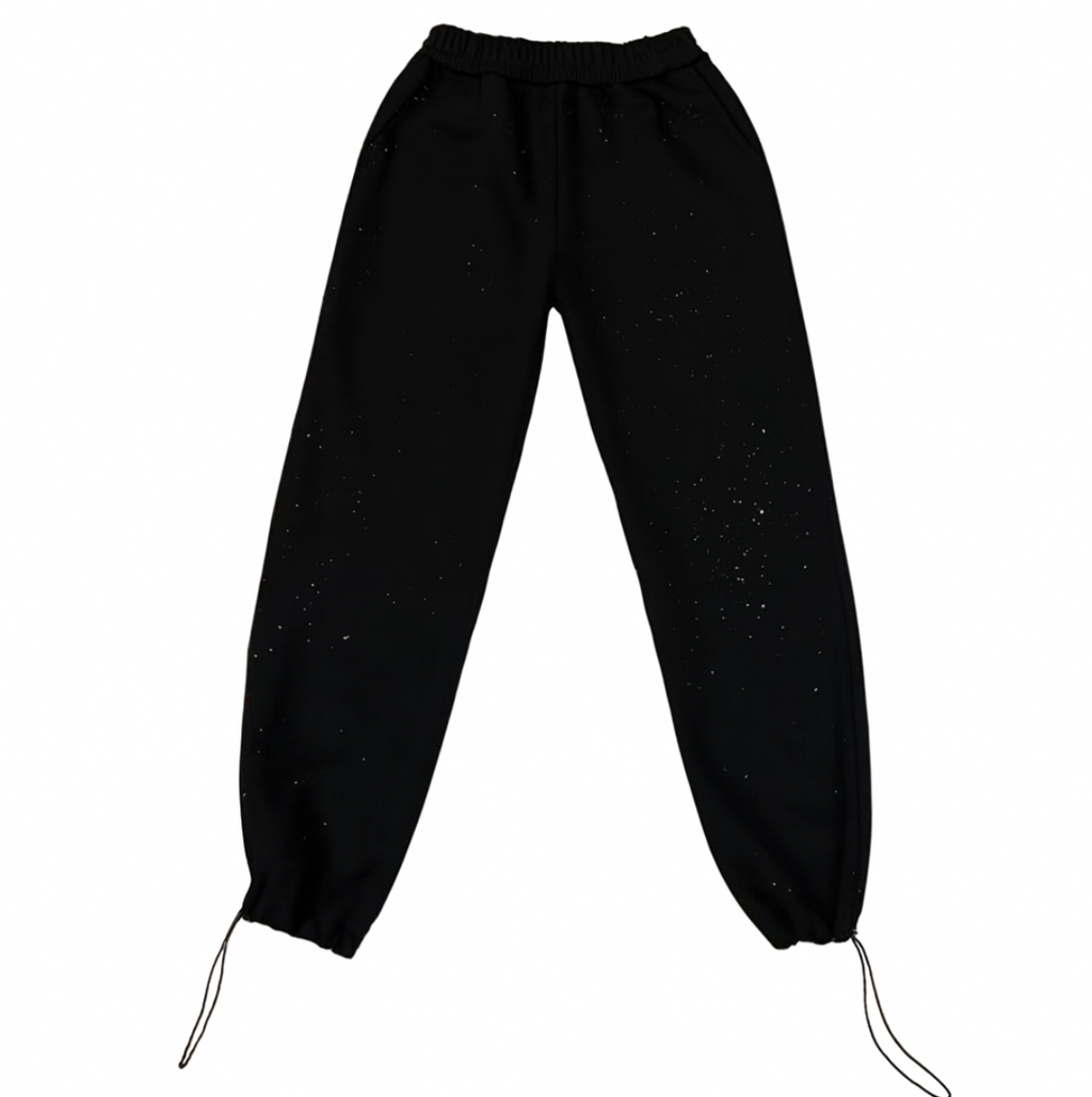 【GR77】Rhinestone Gem Sweat Pants Black