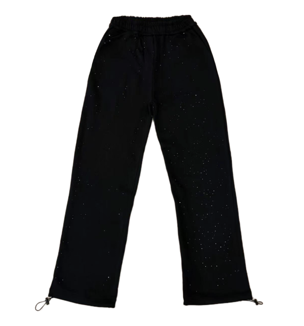 【GR77】Rhinestone Gem Sweat Pants Black