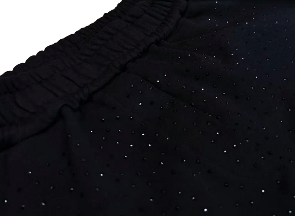 【GR77】Rhinestone Gem Sweat Pants Black