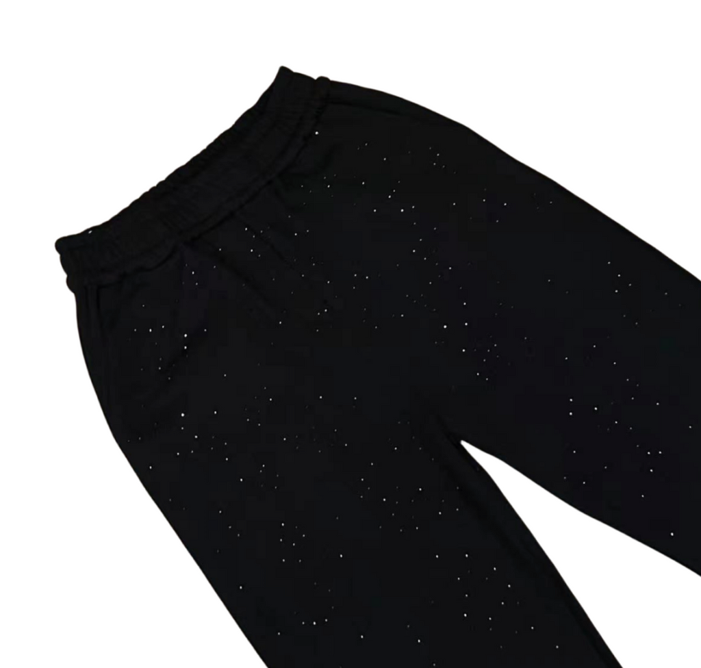 【GR77】Rhinestone Gem Sweat Pants Black