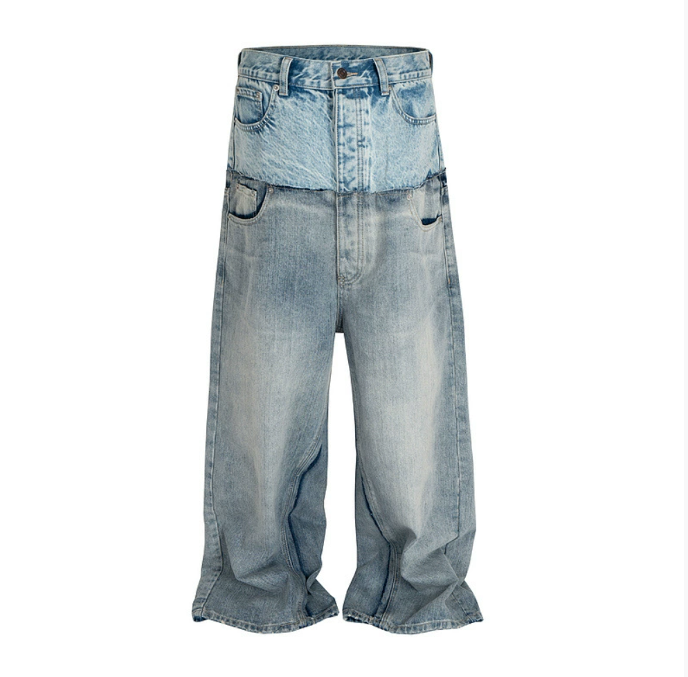 【GR79】Patchwork Two-Bye Wide Denim