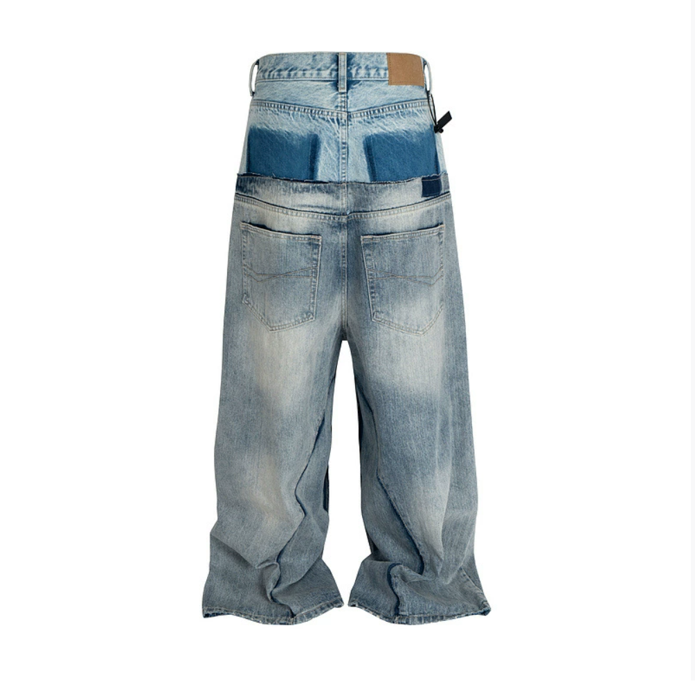【GR79】Patchwork Two-Bye Wide Denim