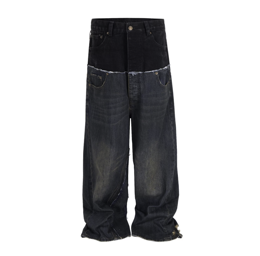 【GR79】Patchwork Two-Bye Wide Denim