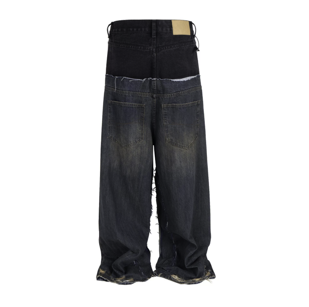【GR79】Patchwork Two-Bye Wide Denim