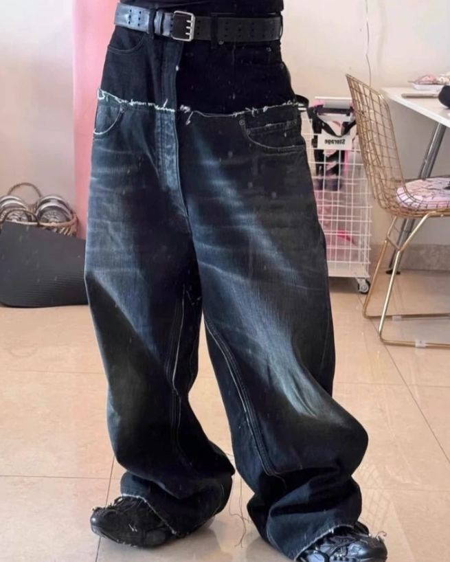 【GR79】Patchwork Two-Bye Wide Denim