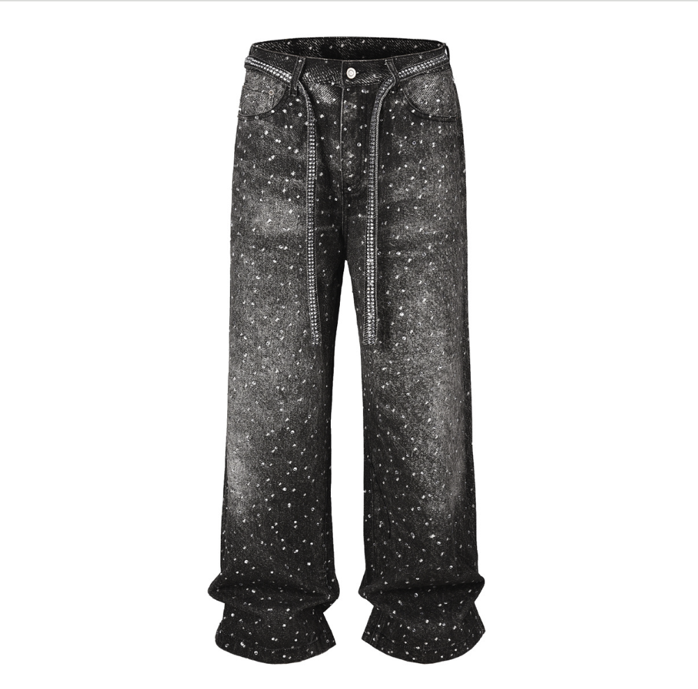 【GR83】Rhinestone Baggy Denim