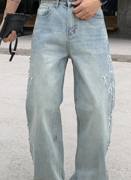 【GR84】Rhinestone Cross Denim