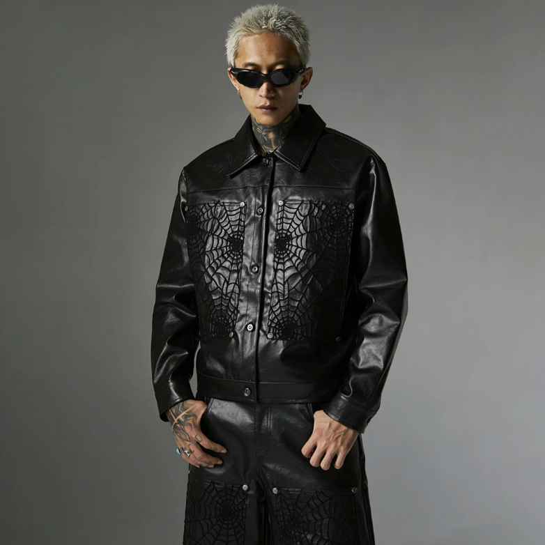 【GR94】Spider Web Leather Jacket