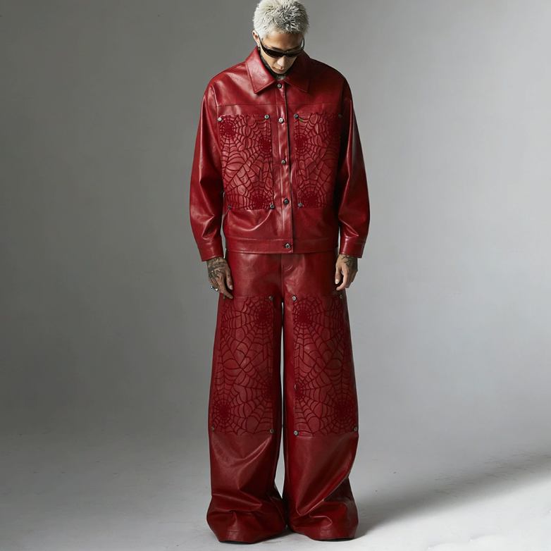 【GR94】Spider Web Leather Jacket