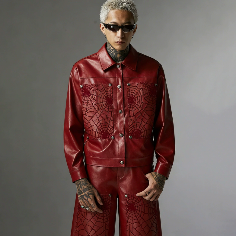 【GR94】Spider Web Leather Jacket