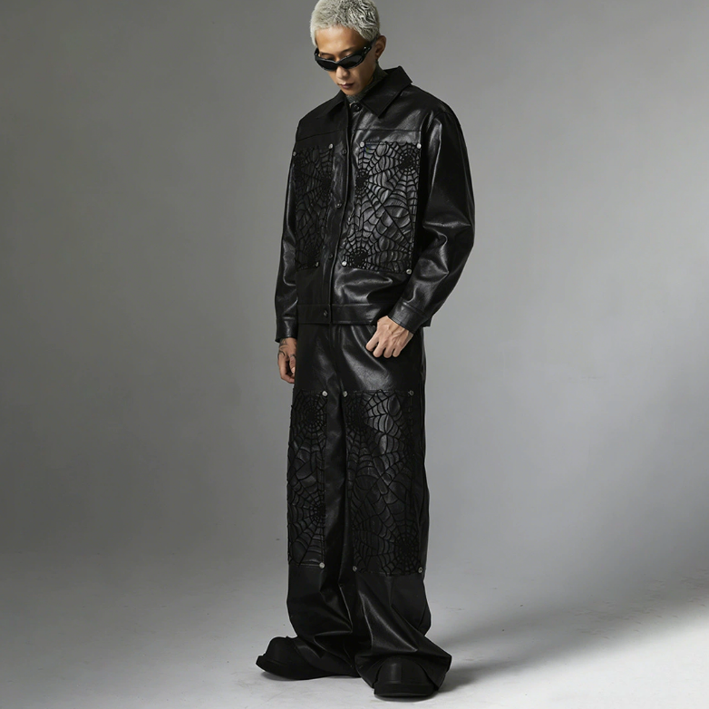 【GR94】Spider Web Leather Jacket