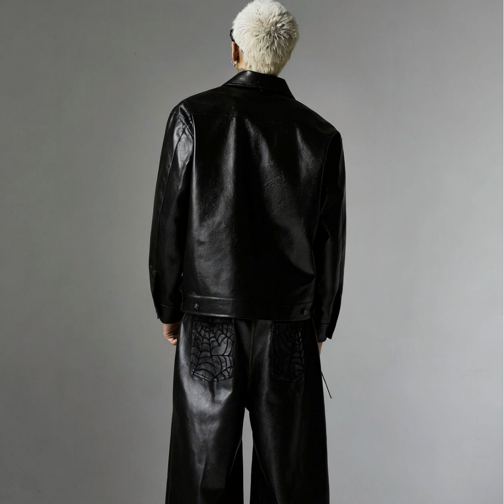 【GR94】Spider Web Leather Jacket