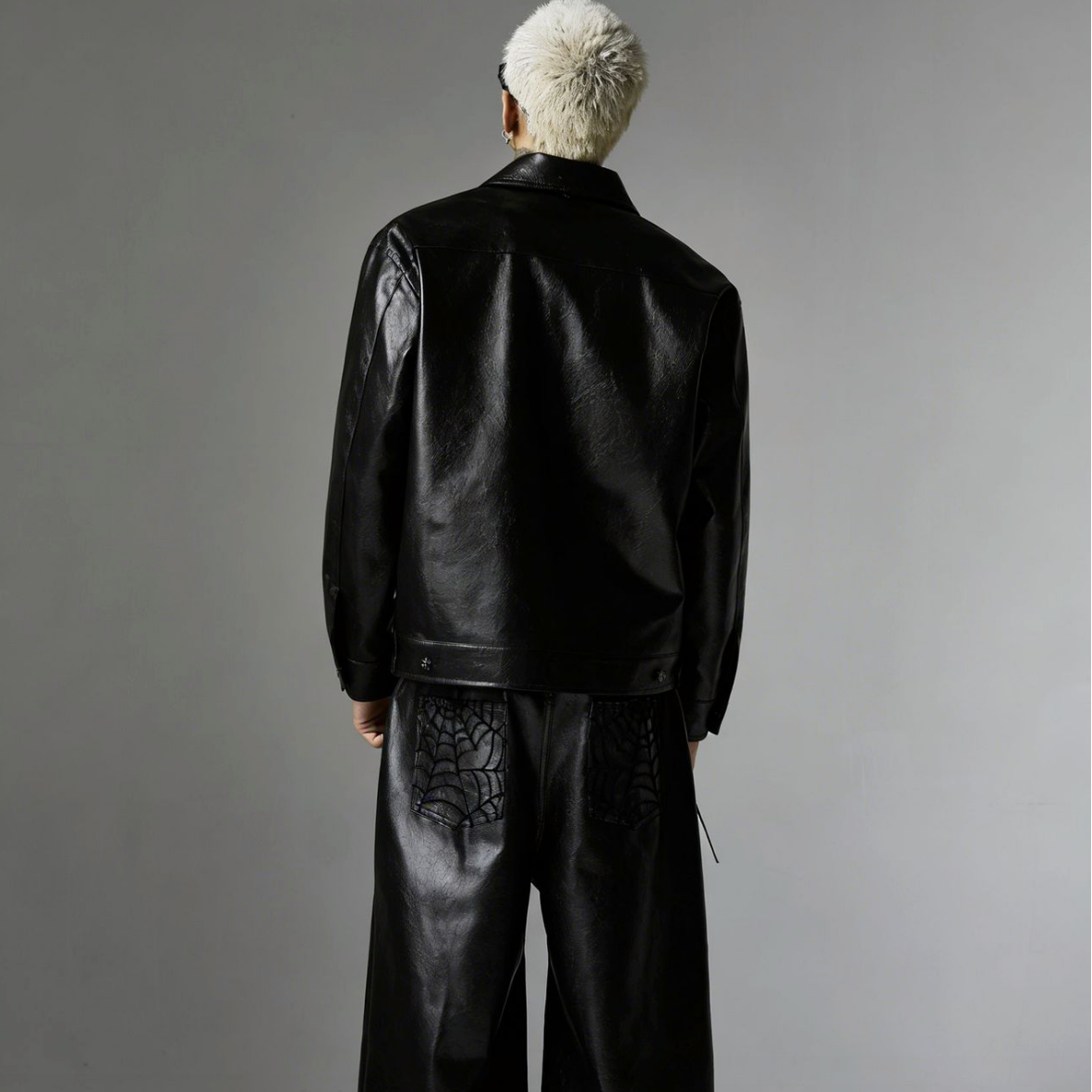 【GR94】Spider Web Leather Jacket