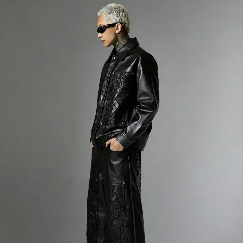 【GR94】Spider Web Leather Jacket