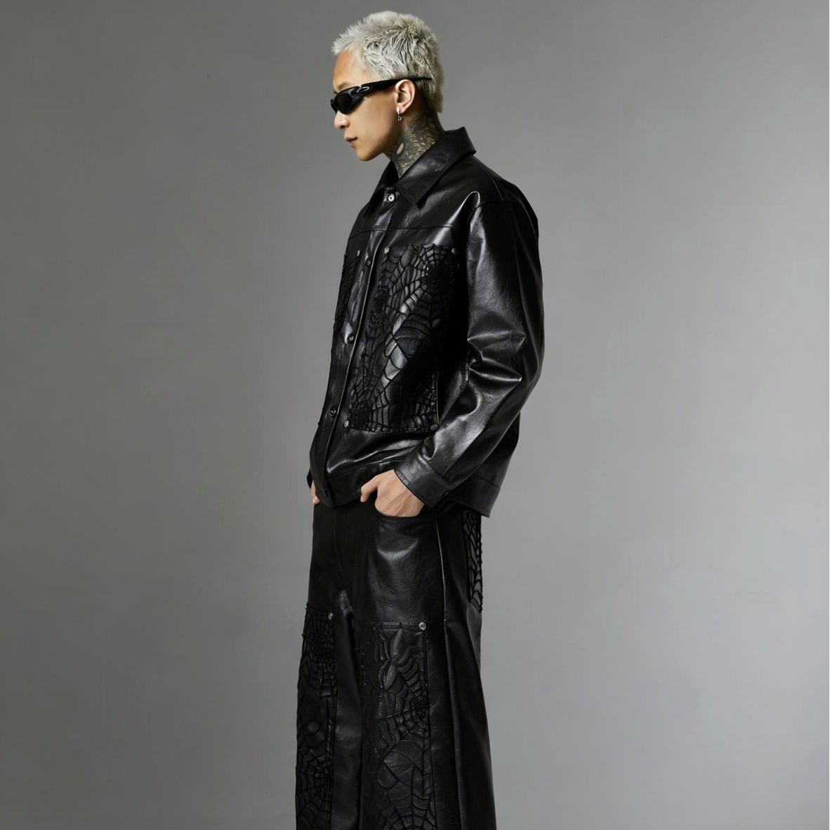 【GR94】Spider Web Leather Jacket