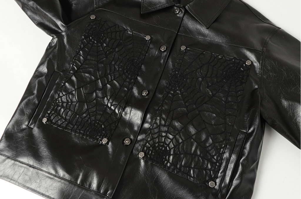 【GR94】Spider Web Leather Jacket
