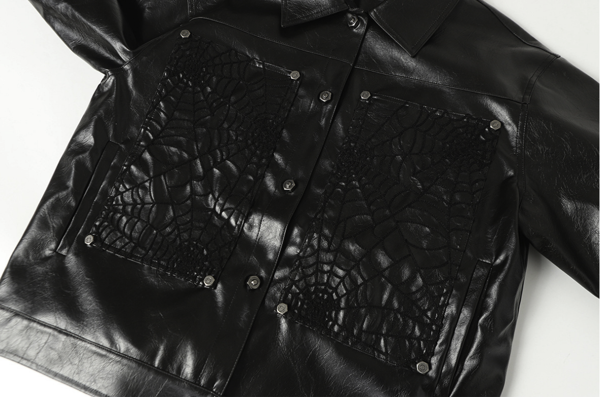【GR94】Spider Web Leather Jacket