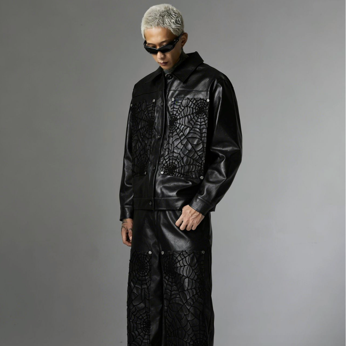 【GR95】Spider Web Leather Pants