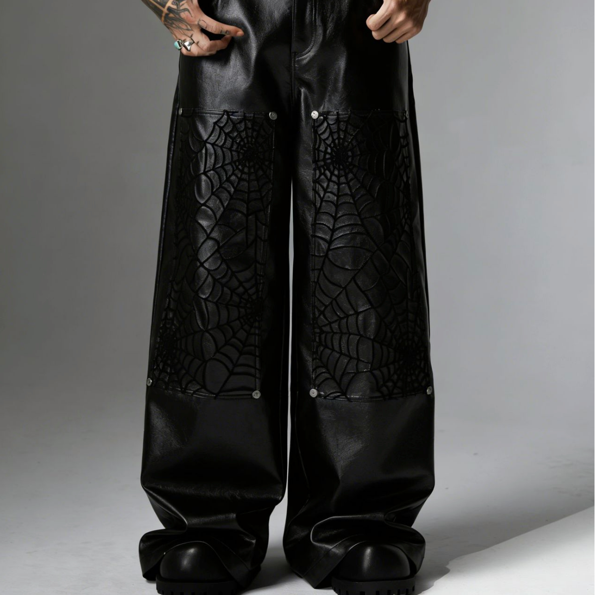【GR95】Spider Web Leather Pants