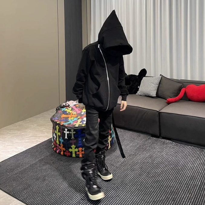 【GR121】Diagonal Zip Hoodie