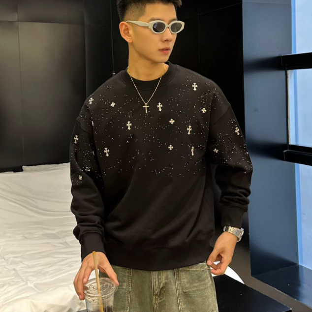【GR123】Cross Gem Studs Sweatshirt