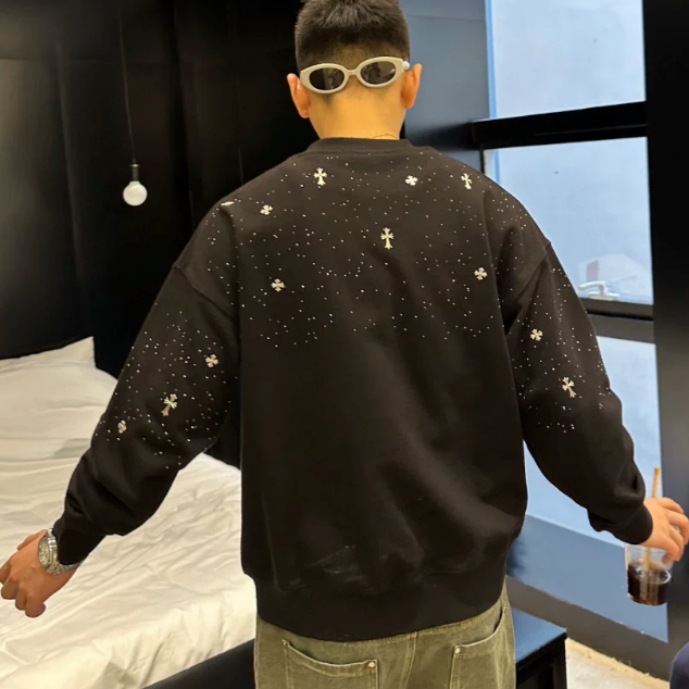 【GR123】Cross Gem Studs Sweatshirt
