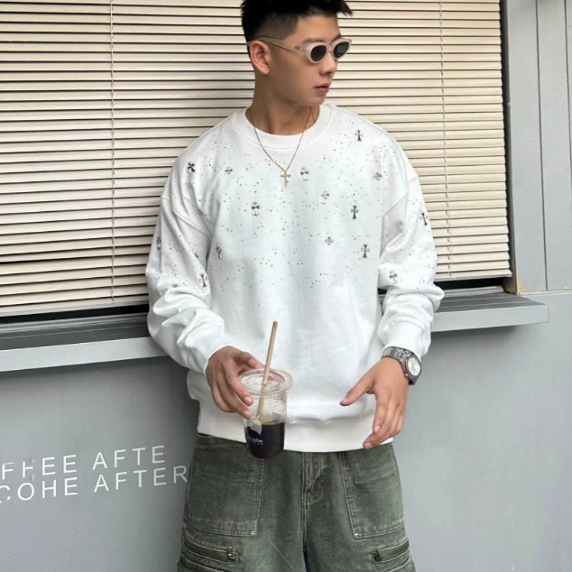 【GR123】Cross Gem Studs Sweatshirt