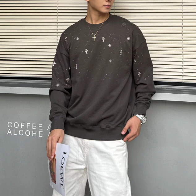 【GR123】Cross Gem Studs Sweatshirt