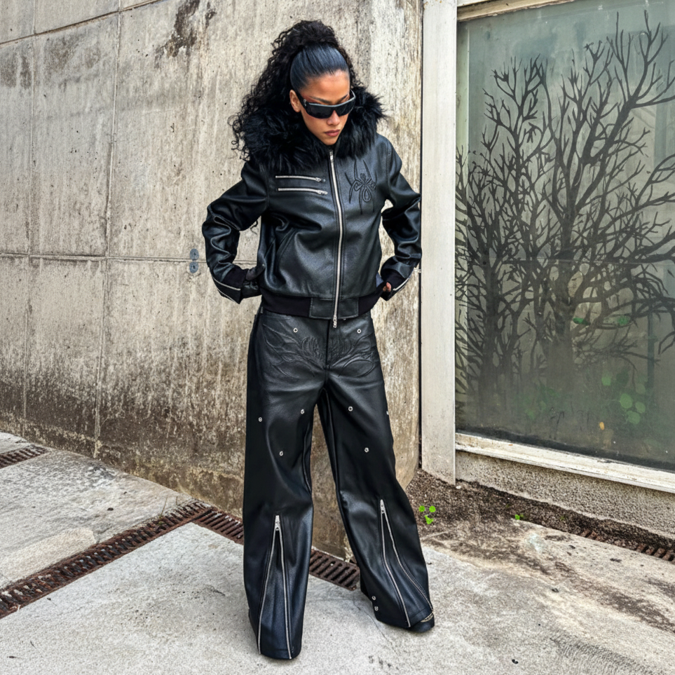 【GR132】Spyder Leather Fur Jacket