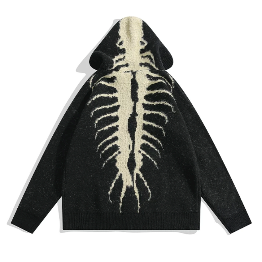【GR135】Back Bone Knit Hoodie