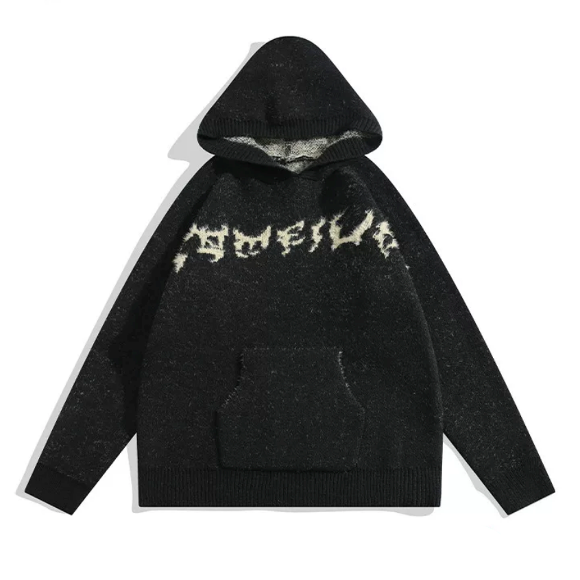 【GR135】Back Bone Knit Hoodie