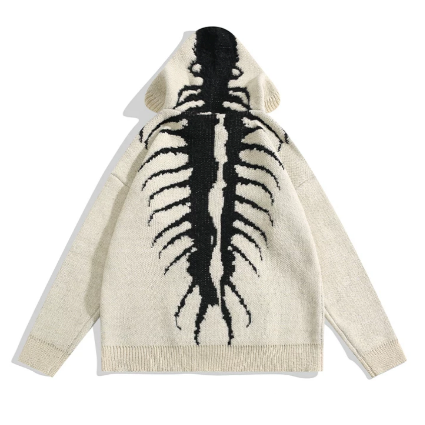 【GR135】Back Bone Knit Hoodie