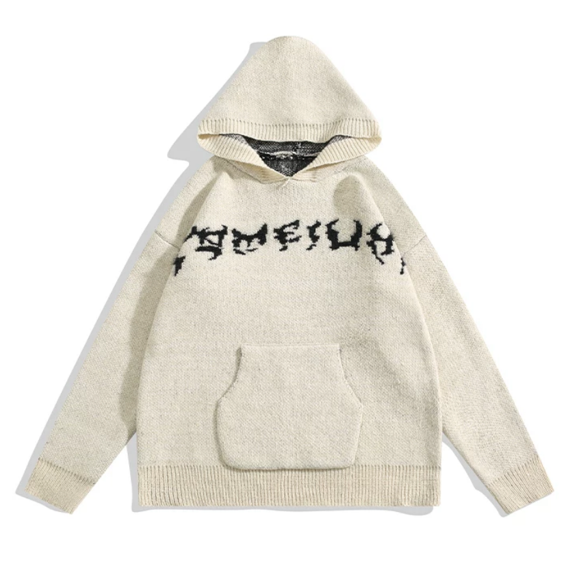 【GR135】Back Bone Knit Hoodie