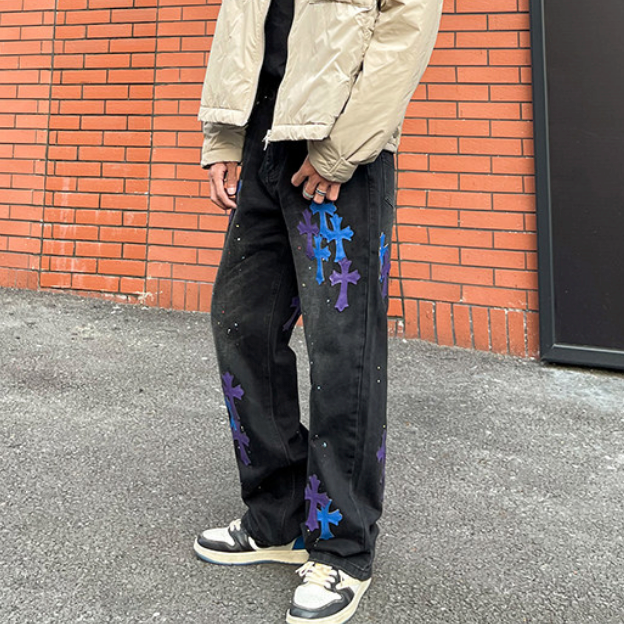 【GR46】Colored Cross Straight Denim