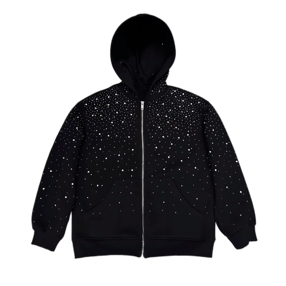 【GR54】Rhinestone Gem Zip Hoodie
